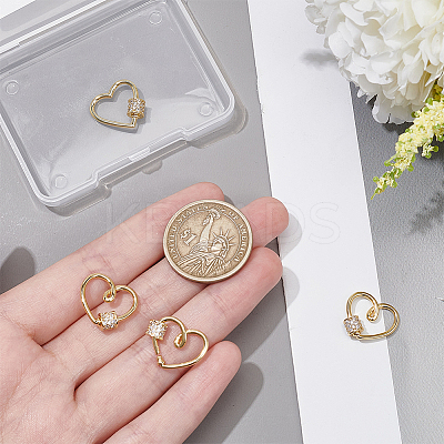4Pcs Heart Brass Micro Pave Clear Clear Cubic Zirconia Screw Carabiner Lock Charms KK-NB0003-51-1