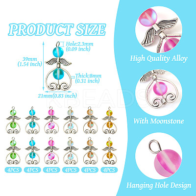 24Pcs 6 Colors Synthetic Moonstone Dyed Pendants with Antique Silver Plated Alloy Wing FIND-TA0003-86-1