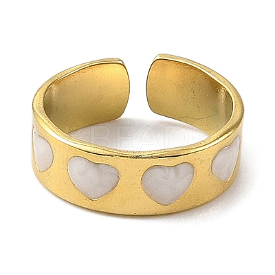 Heart 304 Stainless Steel Enamel Open Cuff Rings for Women RJEW-F166-28G-02-1