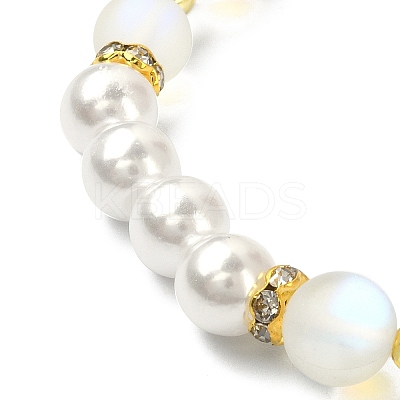 Synthetic Moonstone & Plastic Pearl & Hematite Beaded Stretch Bracelet BJEW-JB09503-1