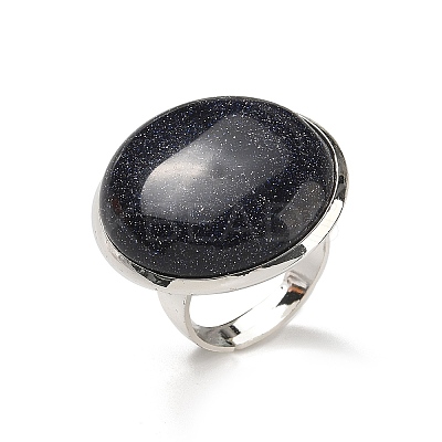 Synthetic Blue Goldstone Round Adjustable Rings RJEW-K371-09S-18-1