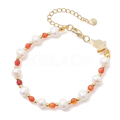 Round Natural Cultured Freshwater Pearl & Dyed Natural Agate Beaded Bracelats BJEW-JB12808-1
