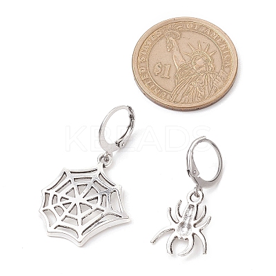 Halloween Spider Web & Spider Tibetan Style Alloy Dangle Earrings EJEW-JE05852-1-1