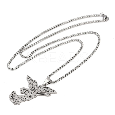 201 Stainless Steel Archangel Saint Michael Pendant Necklaces LS-NJEW-K283-10P-1