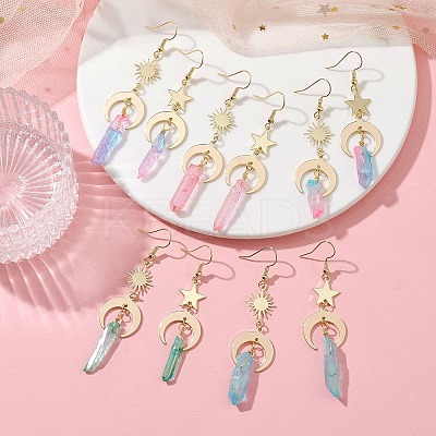 Moon & Star & Sun Brass Asymmetrical Earrings EJEW-JE05459-1