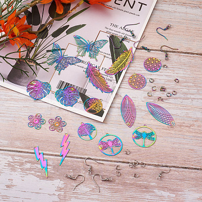 DIY 9 Shapes Colorful Filigree Joiners Stainless Steel Earring Making Kits DIY-BT0001-16MC-1
