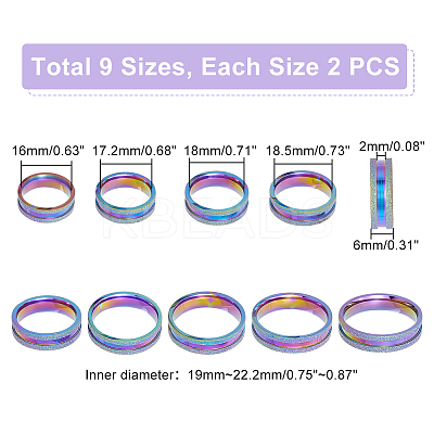 18Pcs 9 Size 201 Stainless Steel Grooved Finger Rings Set for Men Women STAS-UN0045-59B-M-1