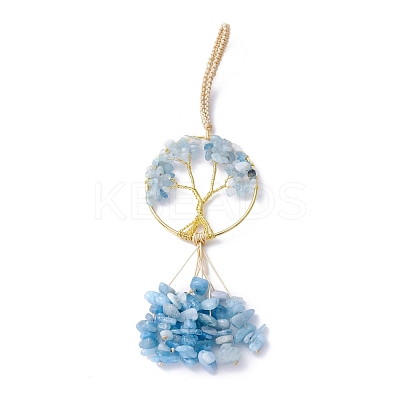 Wire Wrapped Chips Natural Aquamarine Big Pendant Decorations HJEW-H057-03B-1