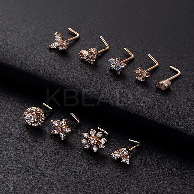 316L Surgical Stainless Steel White Cubic Zirconia L-Shaped Nose Rings WG135CD-09-1