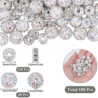 DIY Round Polymer Clay Rhinestone & Rhinestone Rondelle Spacer Beads Jewelry Making Findings Kits DIY-SC0027-50B-1