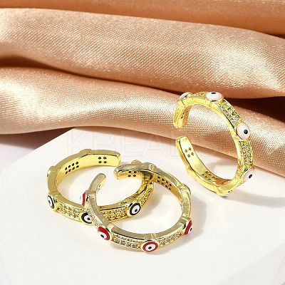 Brass Micro Pave Clear Cubic Zirconia Enamel Cuff Rings for Women RJEW-L113-022G-1