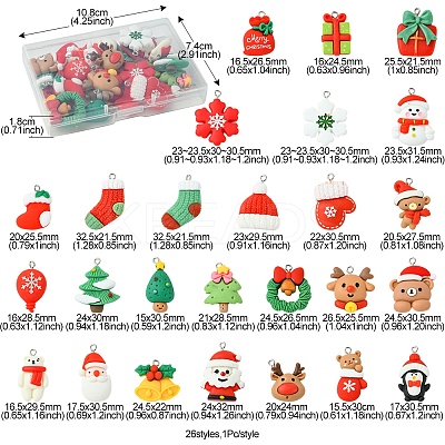 26Pcs 26 Styles Christmas Theme Opaque Resin Pendants RESI-FS0001-74-1