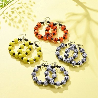 Sport Theme Acrylic Round Beaded Dangle Earrings EJEW-JE04978-1