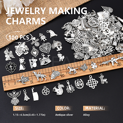 100Pcs 100 Styles Tibetan Style Alloy Charms TIBEP-YW0002-01-1