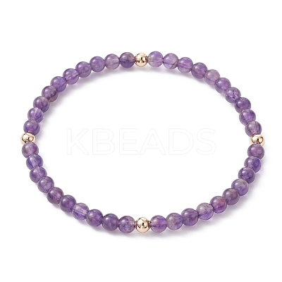 5Pcs 5 Style Natural Amethyst & Brass Beaded Stretch Bracelets Set for Women BJEW-JB09663-01-1
