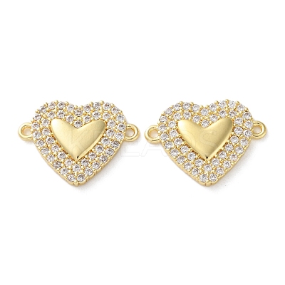 Rack Plating Brass Cubic Zirconia Heart Connector Charms KK-C084-08D-G-1