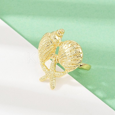 Ocean Theme Brass Cuff Rings RJEW-C135-01G-03-1