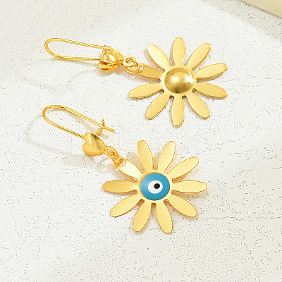 Classic Fashionable Alloy Dainty Daisy with Evil Eye Hoop Earrings YK6295-1