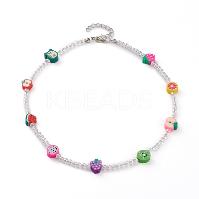 Colorful Polymer Clay Fruit Kids Beaded Necklaces NJEW-JN03288-1