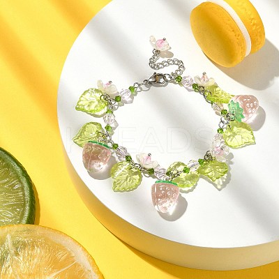 Glass & Resin & Acrylic Flower Charm Bracelet BJEW-JB09435-1