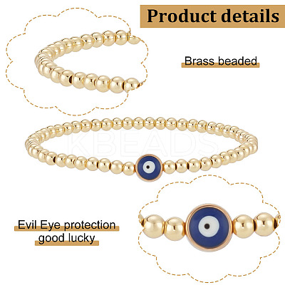 5Pcs Brass Beaded Stretch Bracelets Set BJEW-AN0001-03-1