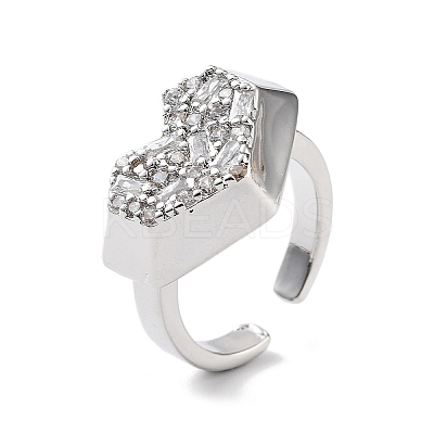 Heart Rack Plating Brass Micro Pave Clear Cubic Zirconia Open Rings RJEW-D020-09P-1