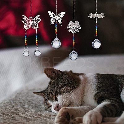 4Pcs 4 Style Glass Chandelier Suncatchers Prisms Chakra Hanging Pendant AJEW-SZ0002-27-1
