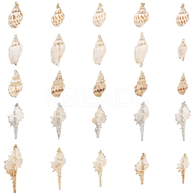 5Pcs Electroplate Natural Spiral Shell Pendants BSHE-YW0001-09-1