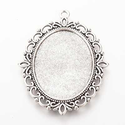 Tibetan Style Alloy Big Pendant Cabochon Settings TIBEP-Q080-01AS-LF-1