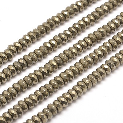 Faceted Rondelle Natural Pyrite Beads Strands G-I126-11-6x4mm-1