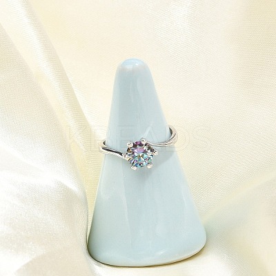 Rhodium Plated 925 Sterling Silver Moissanite Adjustable Rings RJEW-U038-12P-1