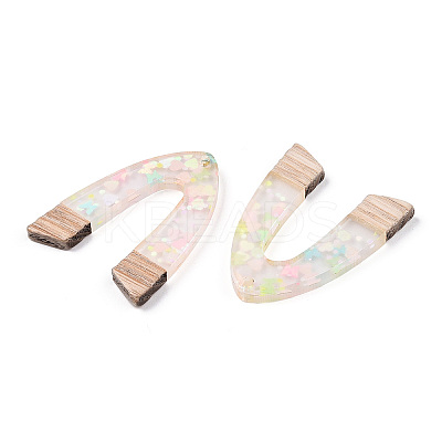Transparent Resin & White Wood Pendants RESI-N039-32-1