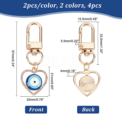 4Pcs 2 Colors Heart with Evil Eye Alloy Resin Pendant Decorations KEYC-AR0001-20-1