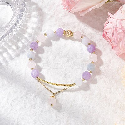 Natural Aquamarine & Rose Quartz & Amethyst Round Beaded Bracelets BJEW-JB11925-03-1