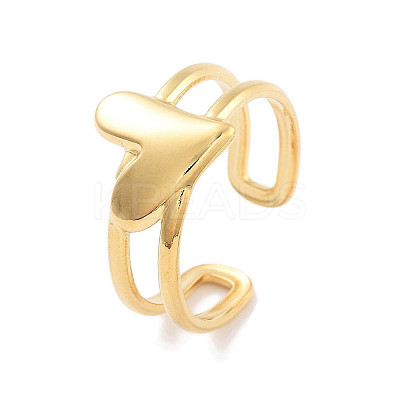 304 Stainless Steel Heart Open Cuff Rings for Women RJEW-K273-11G-1