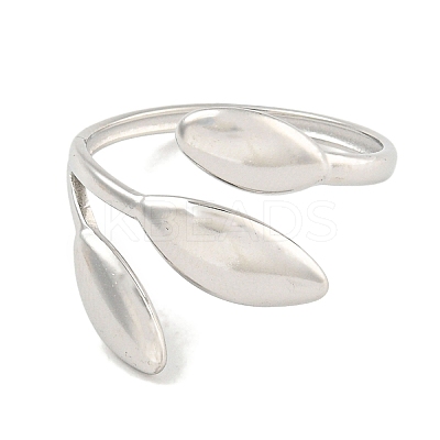 Non-Tarnish Leaf 304 Stainless Steel Open Cuff Finger Rings for Women RJEW-P114-09P-1