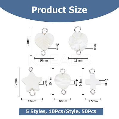 50Pcs 5 Styles Natural Freshwater Shell Connector Charms PALLOY-HS00009-1