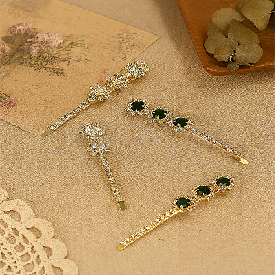 2 Pairs 2 Colors Golden Rhinestone Hair Bobby Pins OHAR-LP0004-13A-1