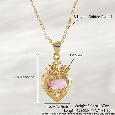 Brass Pave Pink Resin Scared Heart Pendant Necklaces for Women FS-WG476F5-14-1