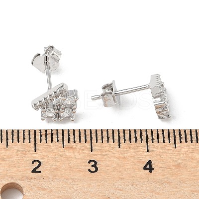 925 Sterling Silver Clear Cubic Zirconia Stud Earrings EJEW-Q032-01C-P-1