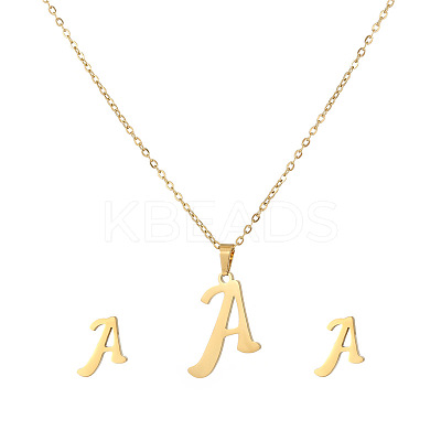 Stainless Steel Letter Pendant Necklaces & Stud Earrings Sets WG3FD2C-01-1