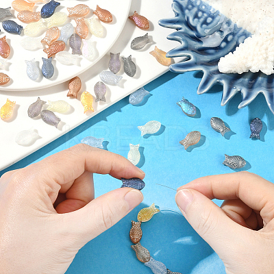 90Pcs 9 Colors Frosted Glass Beads Strands GLAA-SC0002-86-1