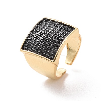 Cubic Zirconia Rectangle Open Cuff Ring RJEW-P035-05G-02-1