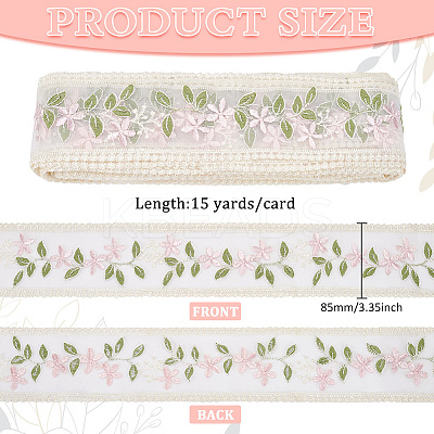 15 Yards Polyester Embroidery Flower Lace Ribbon OCOR-WH0078-223-1
