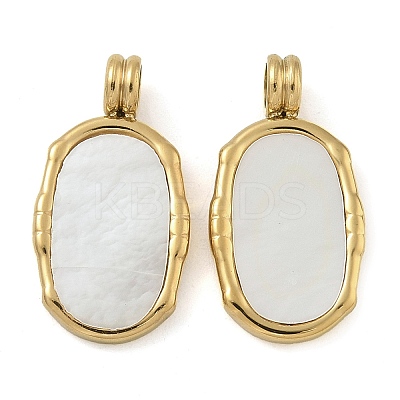 Ion Plating(IP) 304 Stainless Steel Pave Natural White Shell Pendants STAS-B075-23G-1