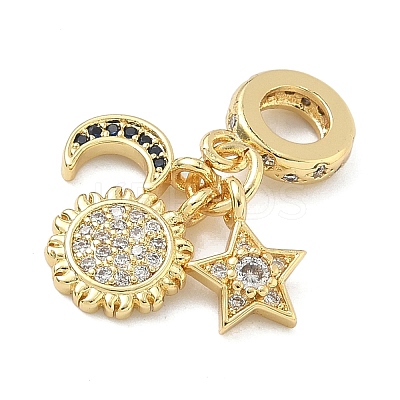 Brass Micro Pave Blue and Clear Cubic Zirconia European Dangle Charms KK-A282-22G-1