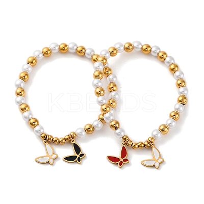 201 Stainless Steel Round Beaded Stretch Bracelets BJEW-C090-03G-D-1
