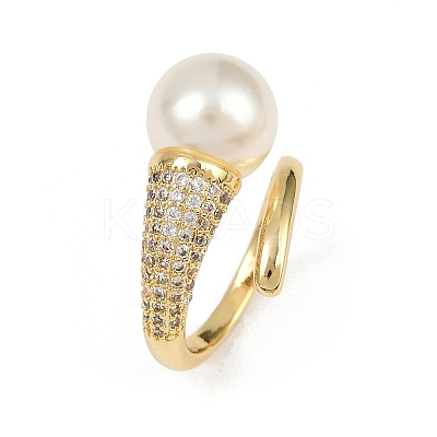 Brass Micro Pave Cubic Zirconia Cuff Rings for Women RJEW-F186-01G-1