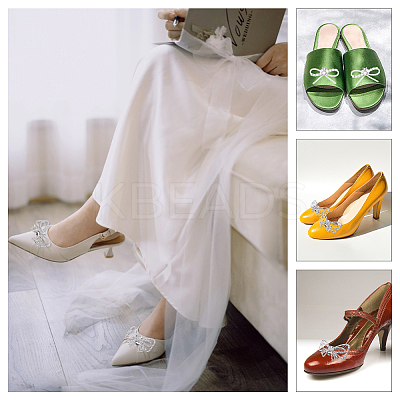 4Pcs 2 Styles Bowknot Alloy Crystal Rhinestone Shoe Decorations FIND-HS0002-07P-1
