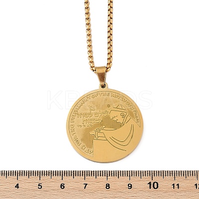 201 Stainless Steel Flat Round with Boy Pendant Box Chain Necklaces for Women Men LS-NJEW-R013-05G-1